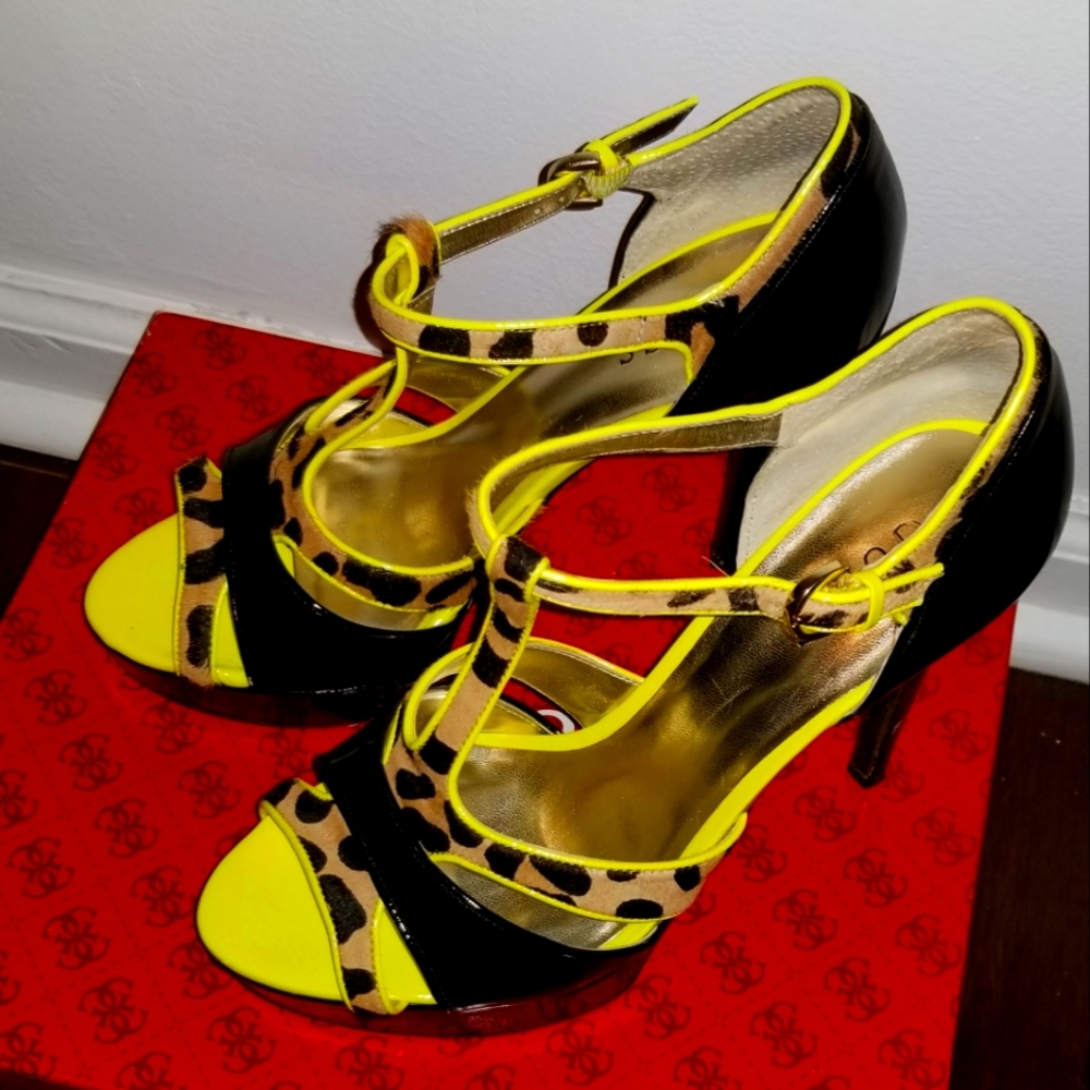 Guess Patent Leather and Leopard Neon Heels